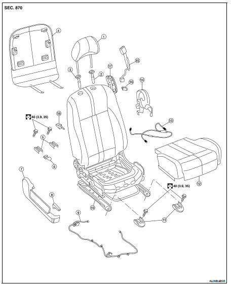 Nissan Altima (L32) 2007-2012 Service Manual: Front seat - On-vehicle ...